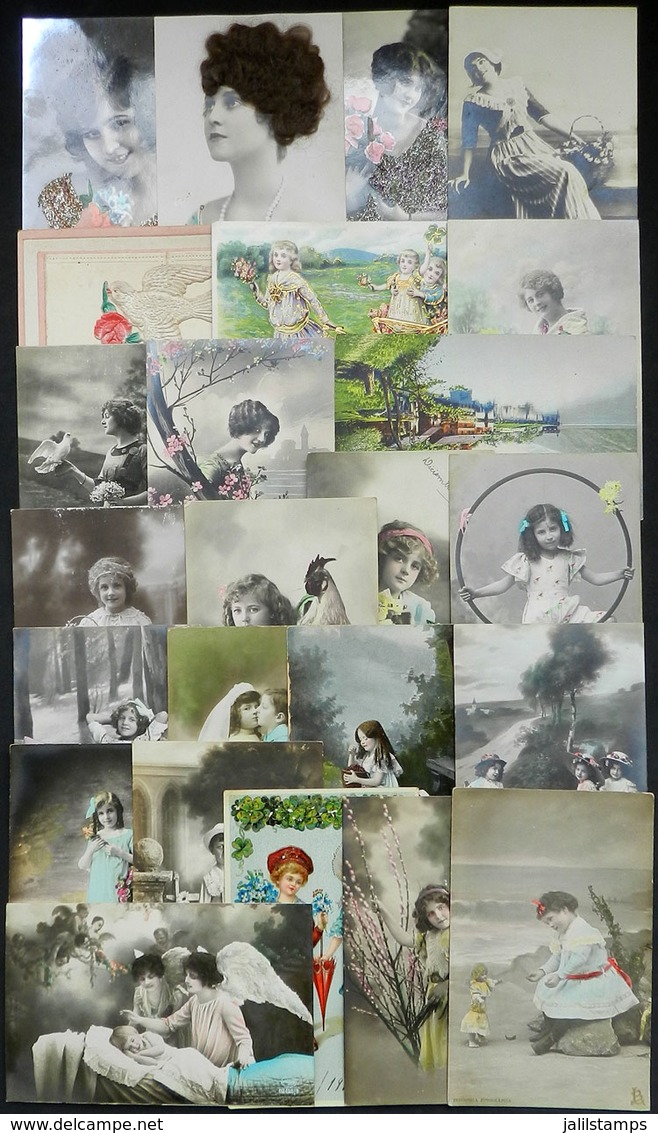 1544 WORLDWIDE: BEAUTIFUL WOMEN, Girls, Boys, 24 Old Postcards, Few With Special Materials - Unclassified