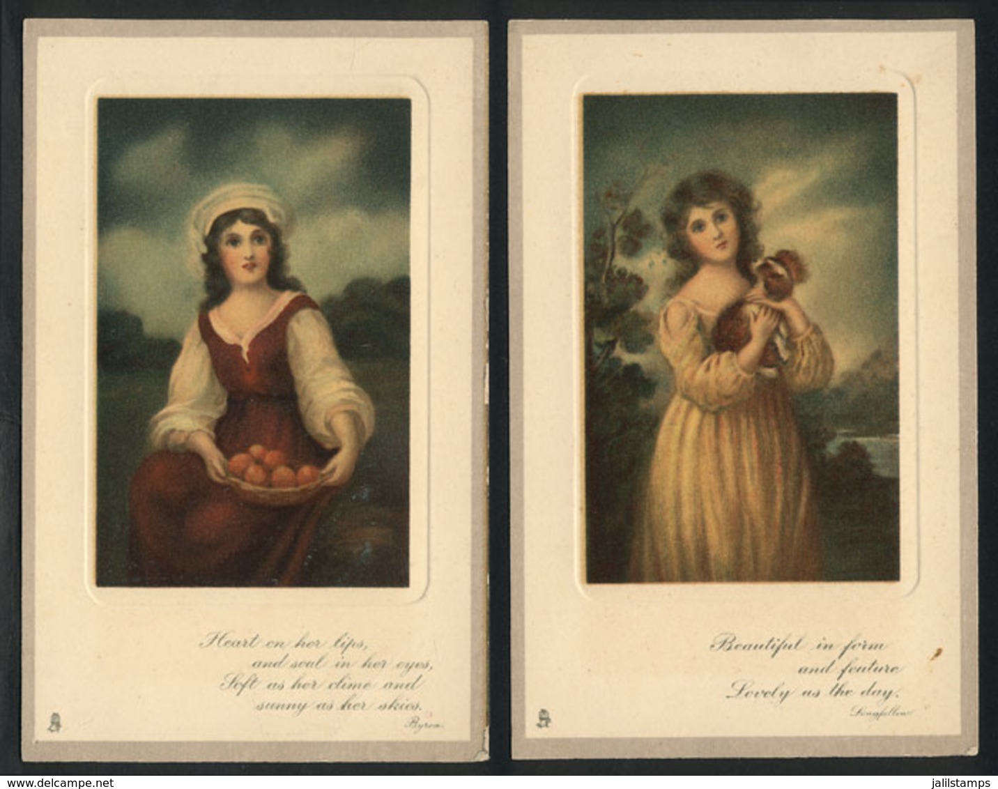 1558 WORLDWIDE: Beautiful Women, 2 Old PCs, Ed. Raphael Tuck, Pastel Series, VF Quality - Non Classés