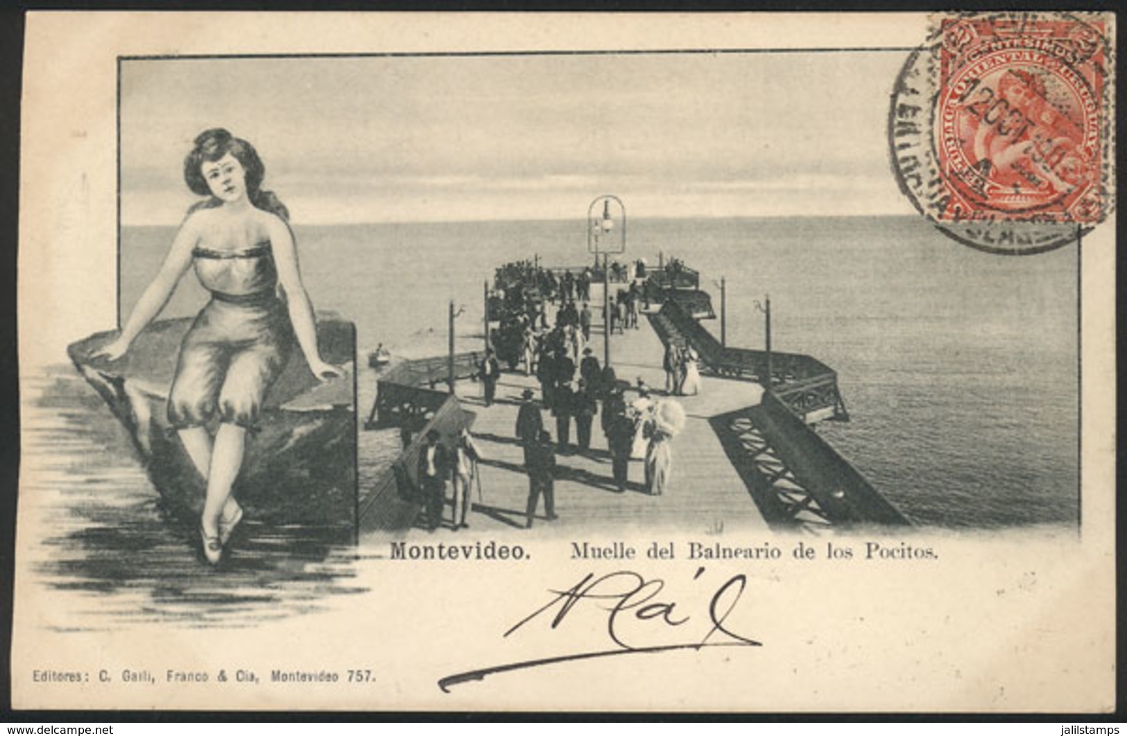 1577 URUGUAY: MONTEVIDEO: Pier At Pocitos Beach, Ed.Galli Franco, Used In 1903, VF Quality - Uruguay