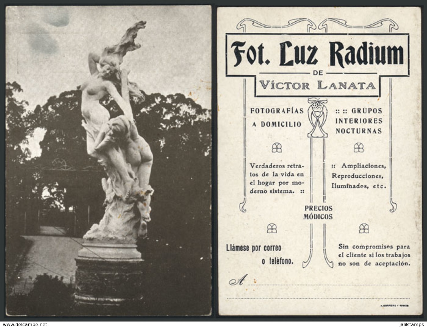 1600 URUGUAY: Advertising Card For Photography House "Luz Radium", Of Victor Lanata, With - Uruguay