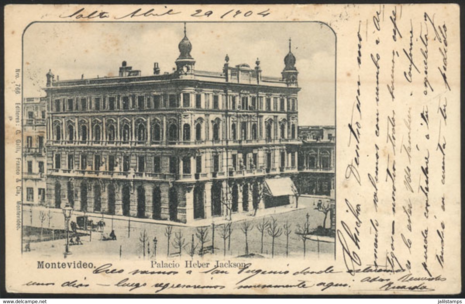 1624 URUGUAY: MONTEVIDEO: Palacio Heber Jackson, Ed.Galli Franco, Used In 1904, VF Quality - Uruguay