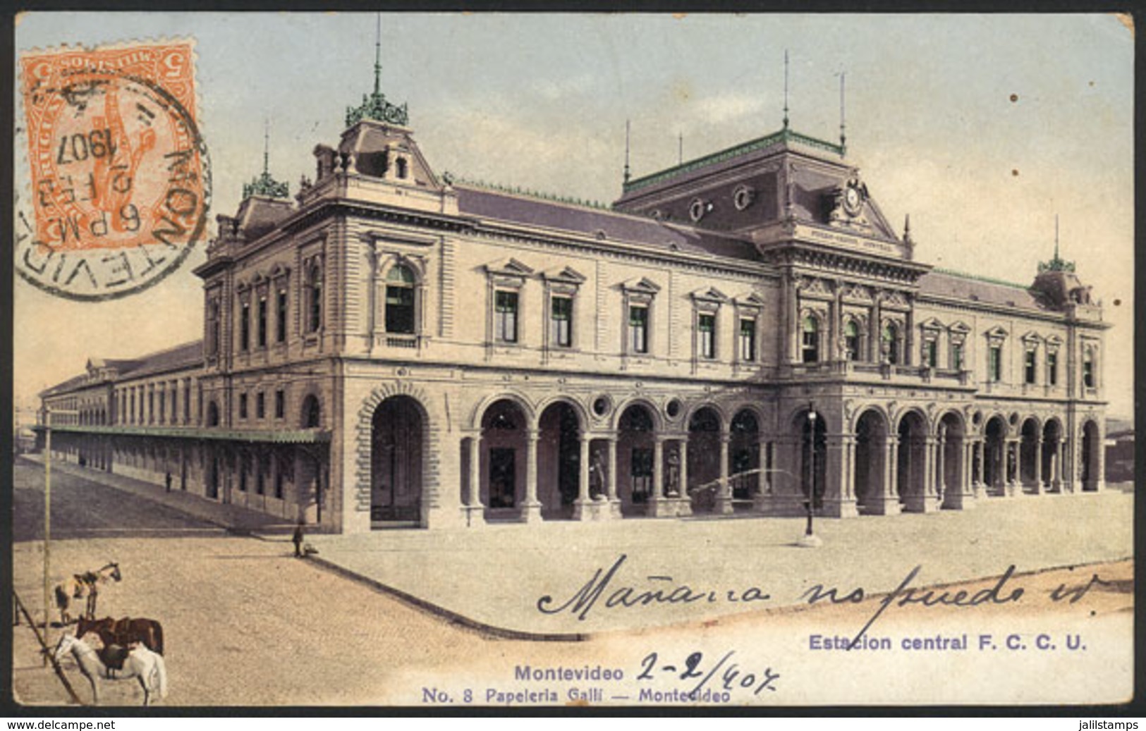 1628 URUGUAY: MONTEVIDEO: Central Railway Station, Ed.Papeleria Galli, Used In 1907, VF! - Uruguay