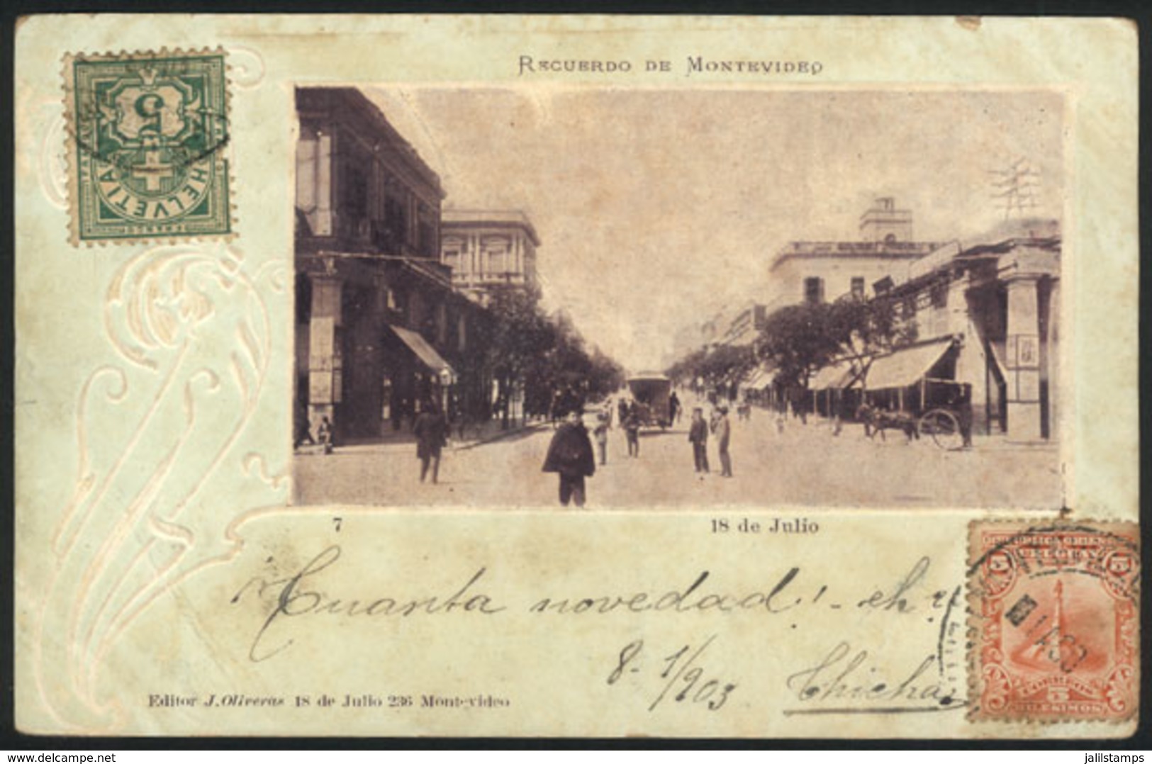 1629 URUGUAY: MONTEVIDEO: 18 De Julio Street, Ed.Oliveras, Used In 1903, With Minor Defect - Uruguay