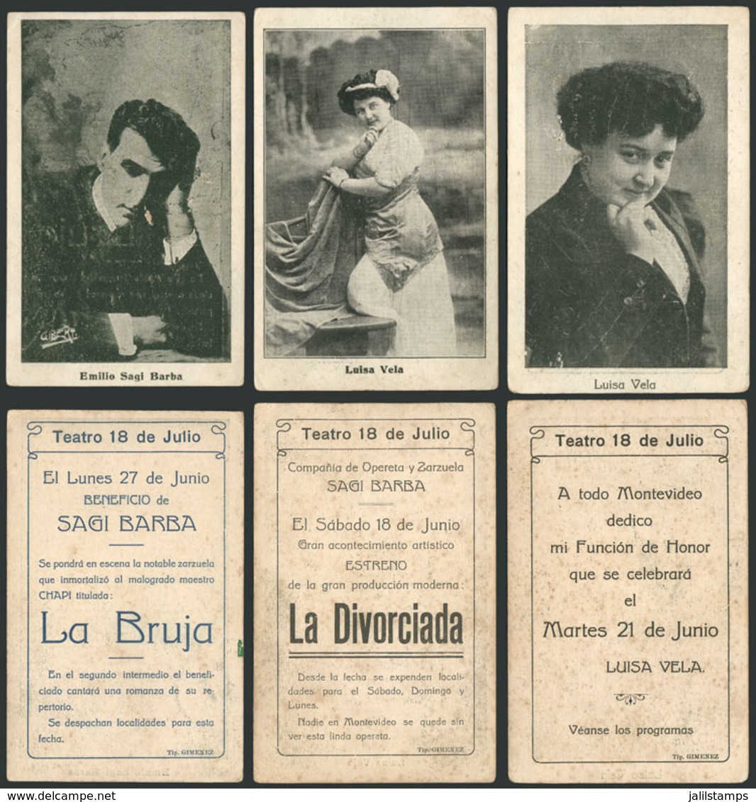 1643 URUGUAY: ZARZUELA Singers Luisa VELA And Emilio SAGI BARBA: 3 Old Advertising Cards F - Uruguay