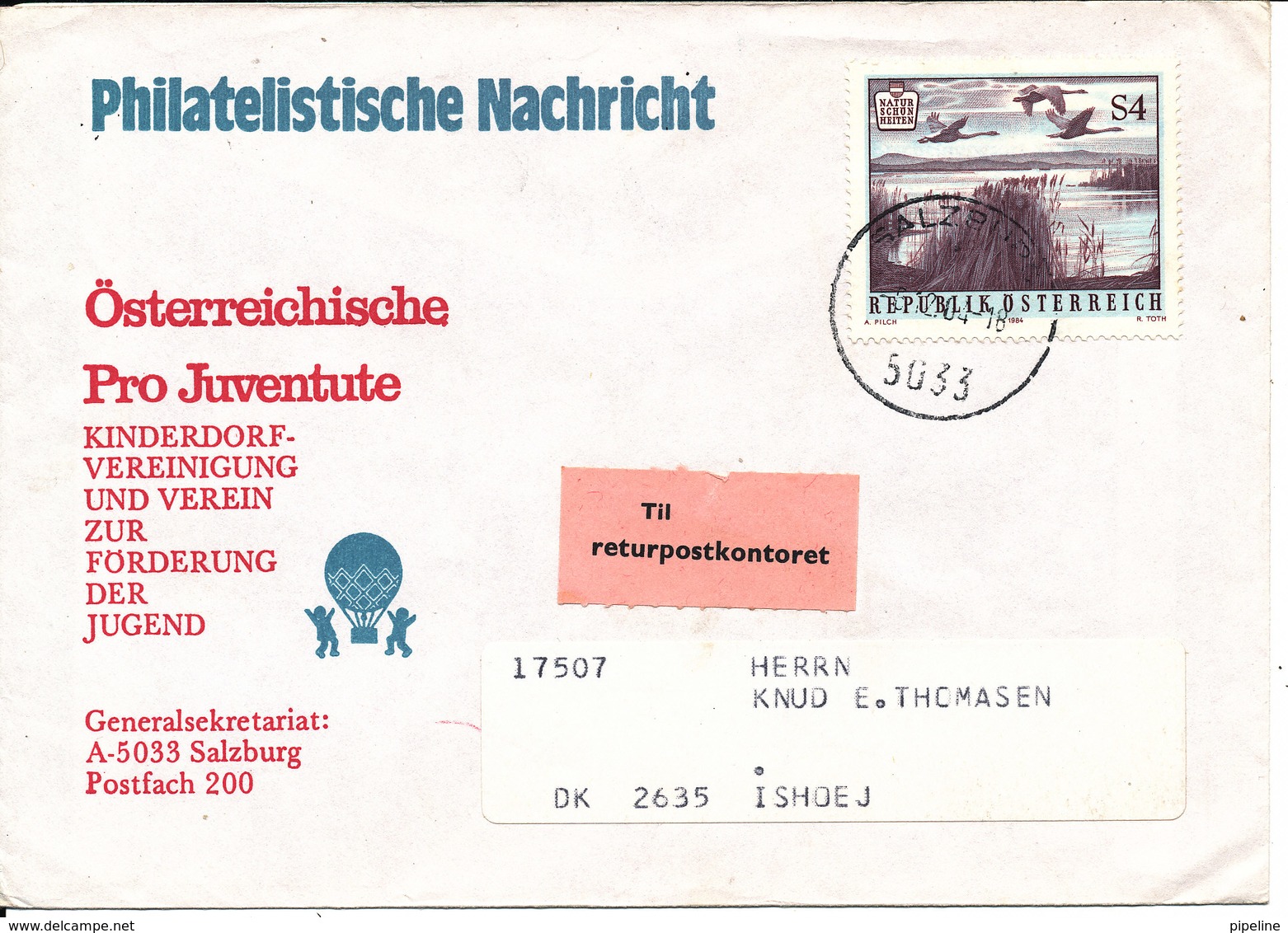 Austria Cover Sent To Denmark Salzburg 6-12-1984 And Retutrned - Covers & Documents