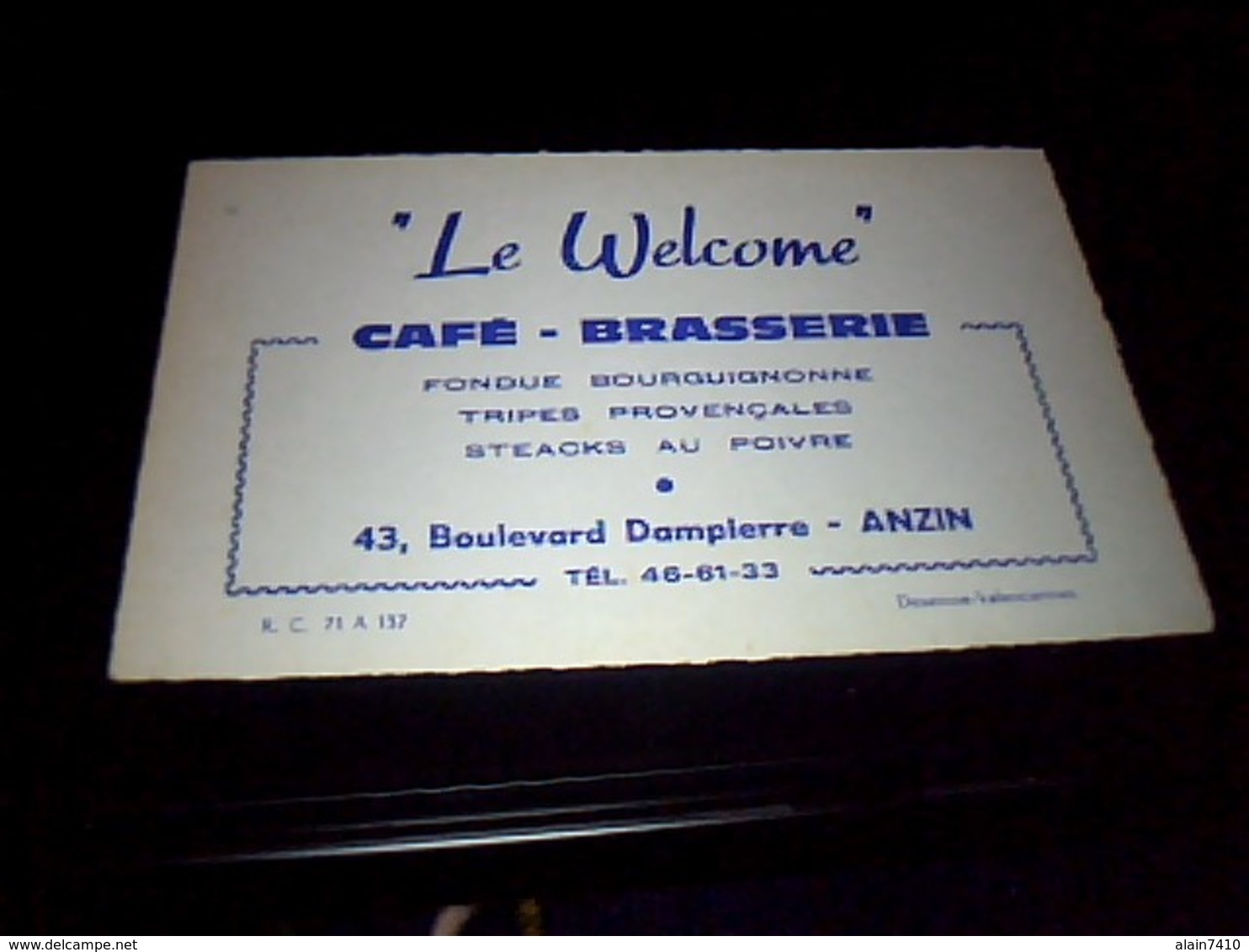 Publicité  Ancienne Carte De Visite Carton Café  Brasserie  Le Welcome " Anzin  Nord - Cartoncini Da Visita