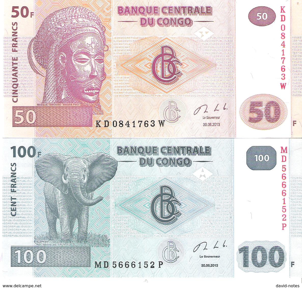 Congo - Pick 97A, 98b - 50, 100 Francs 2013 - Unc - Set 2 Banknotes - Repubblica Democratica Del Congo & Zaire