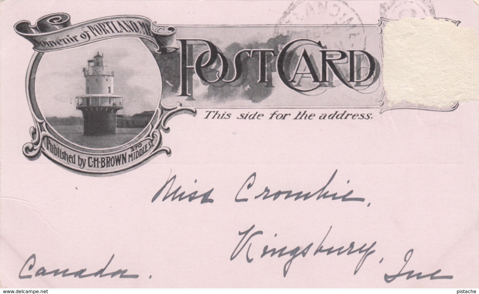 Original 1905-1910 Pretty Pink Postcard - Souvenir Of Portland Maine USA - Pub. By C.H. Brown - Undivided Back - 2 Scans - Portland