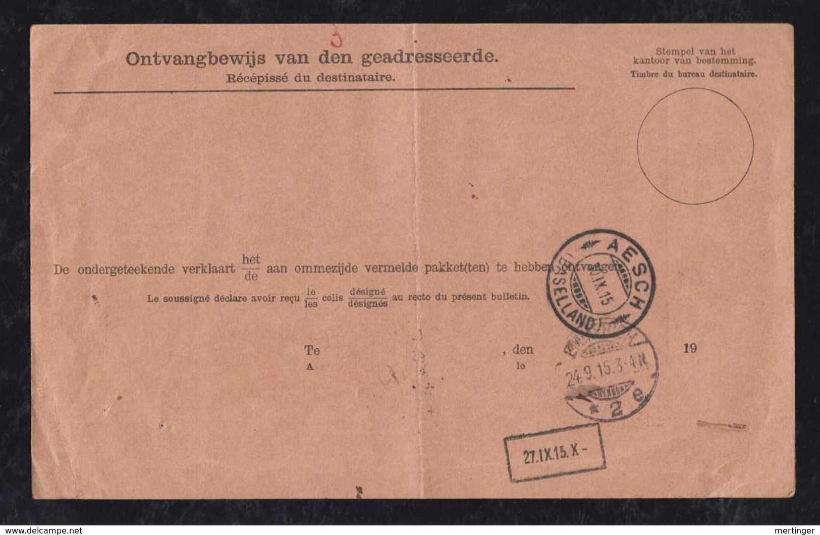 Netherlands 1915 Adreskaart Bulletin D Expedition SGRAVENHAGE To AESCH Switzerland - Lettres & Documents