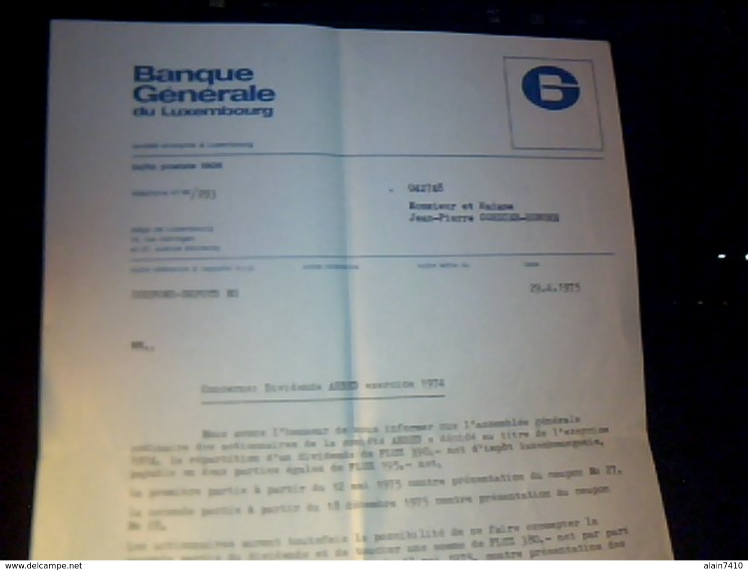 Facture Lettre A Entete  Banque Generale Du Luxembourg  Annee  1975  A---uxembourg - Lussemburgo