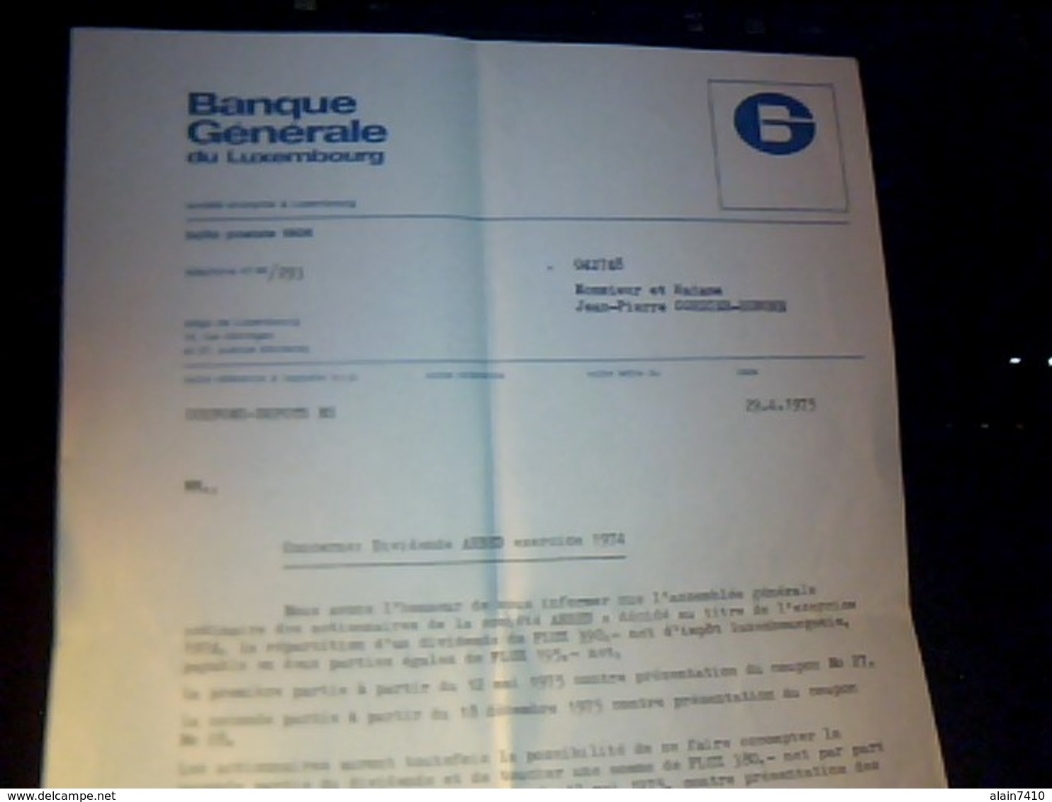 Facture Lettre A Entete  Banque Generale Du Luxembourg  Annee  1975  A---uxembourg - Luxembourg
