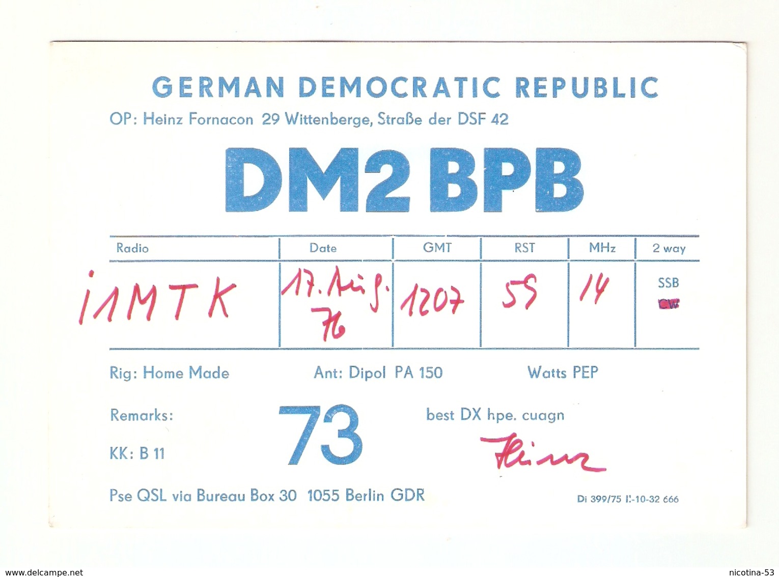 CT--02446-- CARTONCINO - GERMAN DEMOCRATIC REPUBLIC - WITTENBERG - 1976 - CB