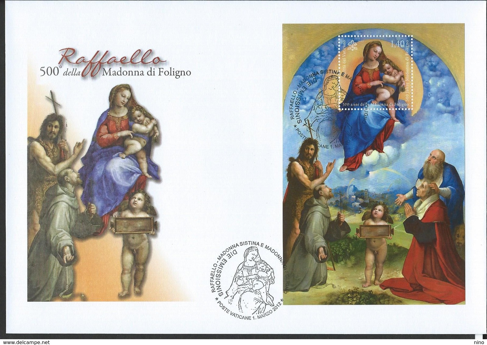 Vatican. Scott # 1498 Large FDC S/sheet. 500th. Anniv. Of Madonna And Child. Joint Issue With Germany 2012 - Emisiones Comunes