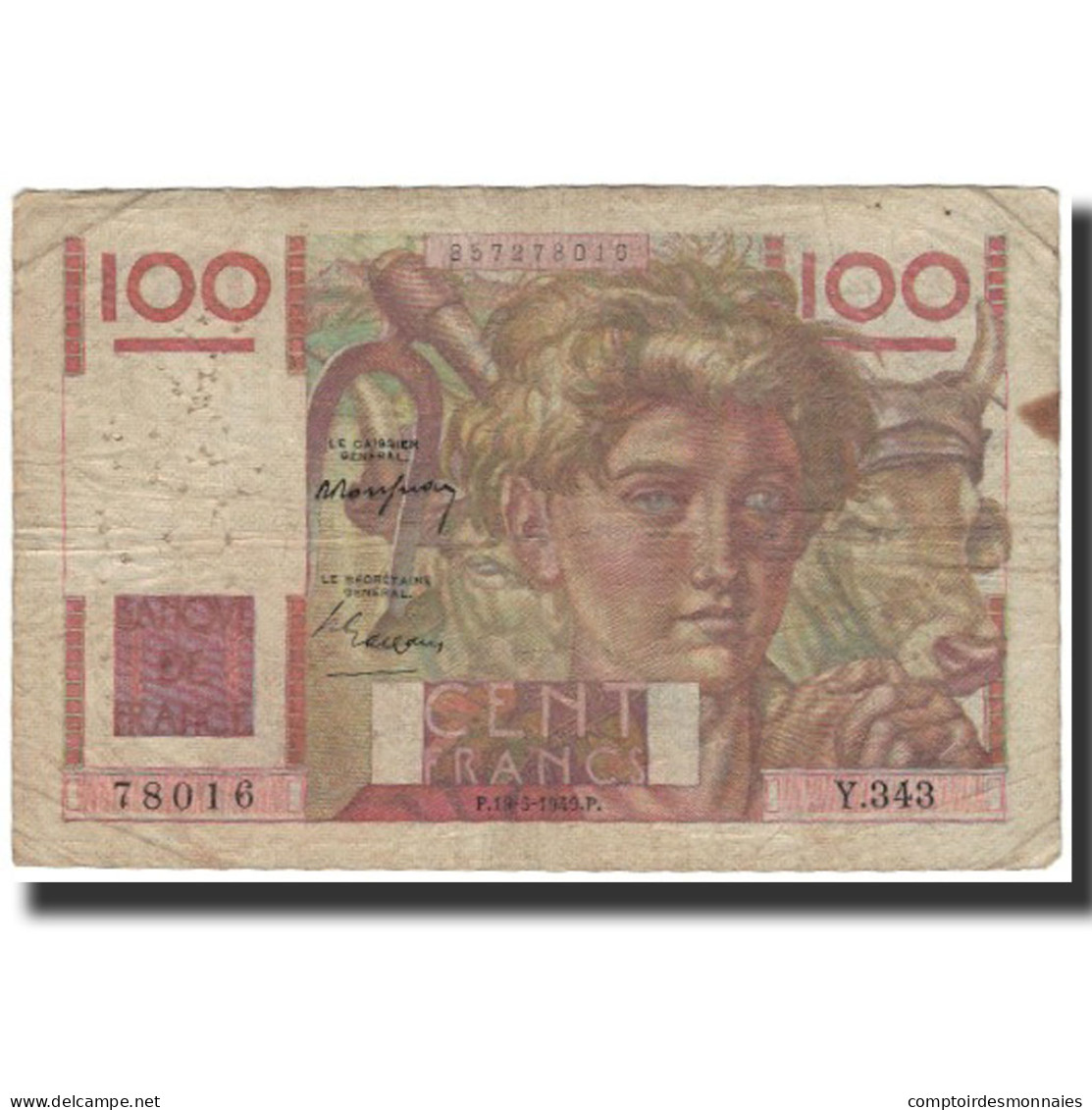 France, 100 Francs, 100 F 1945-1954 ''Jeune Paysan'', 1949-05-19, TB - 100 F 1945-1954 ''Jeune Paysan''