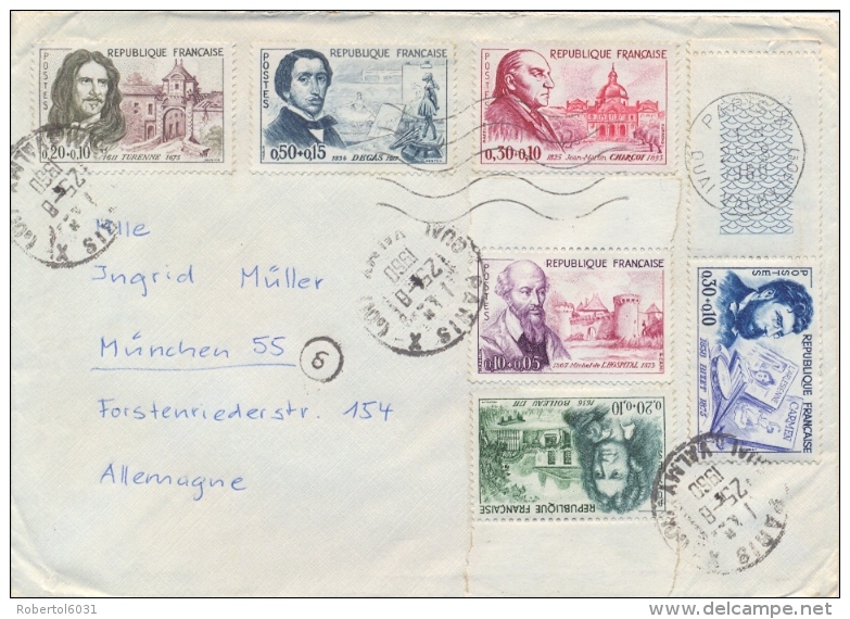 France 1960 Cover To Germany With Complete Issue For Red Cross Turenne Degas Charcot L'Hospital Bizet Boileau - Lettres & Documents