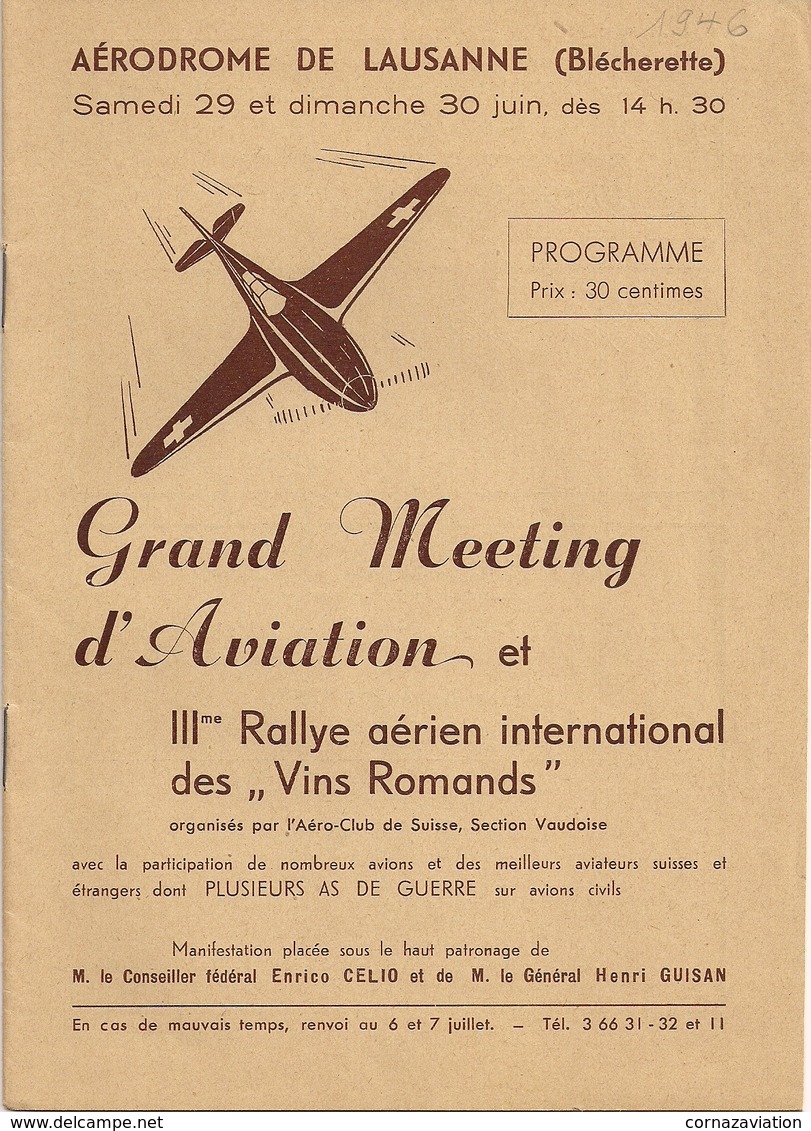 Aviation - Programme Meeting Lausanne-Blécherette - 1946 - Programmes