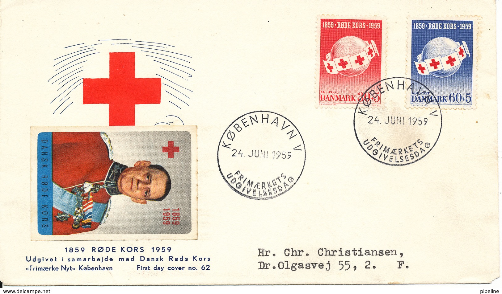 Denmark FDC RED CROSS 24-6-1959 With Red Cross Label - Red Cross