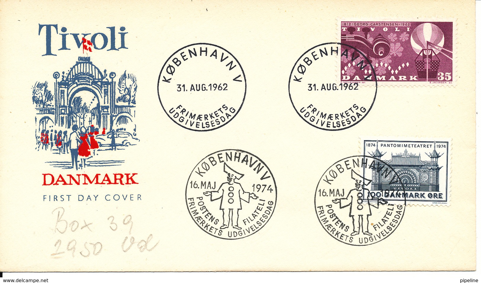 Denmark FDC TIVOLI 31-8-1962 And 16-5-1974 With Cachet - Covers & Documents