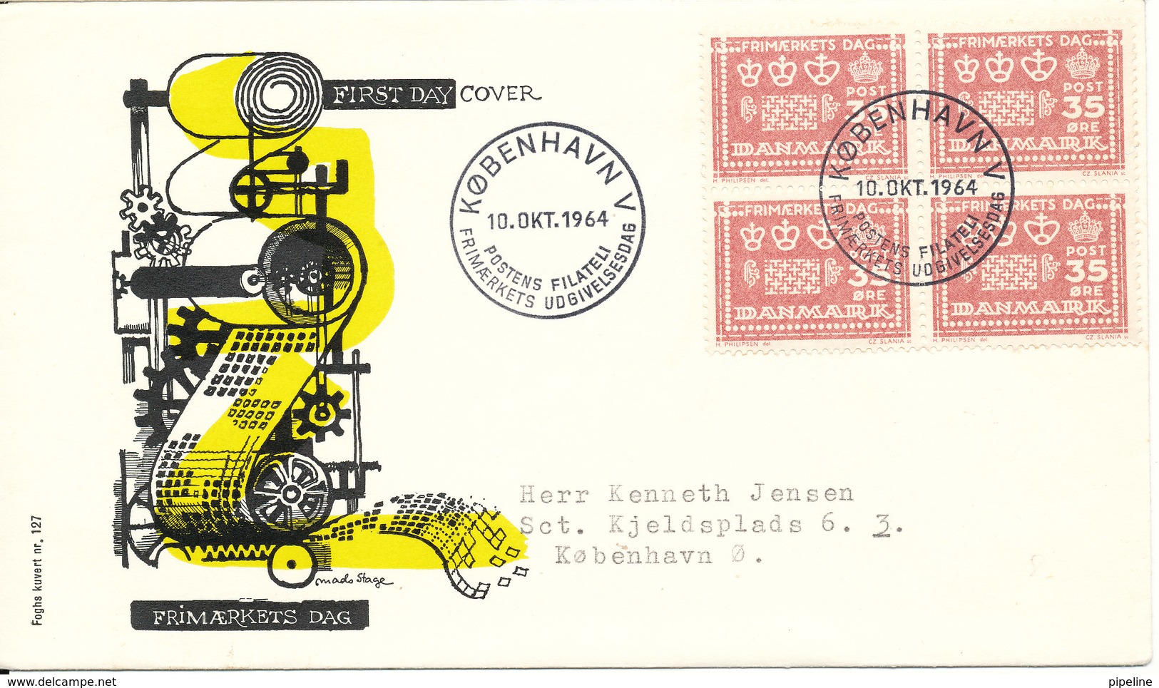 Denmark FDC 10-10-1964 Stamp's Day In Block Of 4 And Special Cachet - Stamp's Day