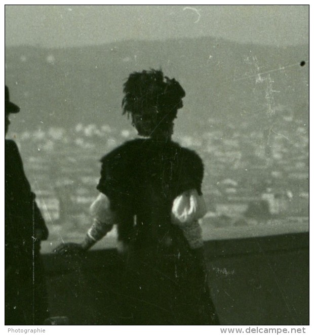 France Nice Sur La Terrasse Du Chateau Ancienne Photo Stereo Amateur Possemiers 1900 - Stereoscopic