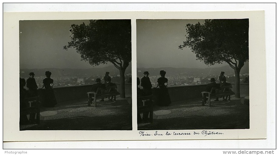 France Nice Sur La Terrasse Du Chateau Ancienne Photo Stereo Amateur Possemiers 1900 - Stereoscopic