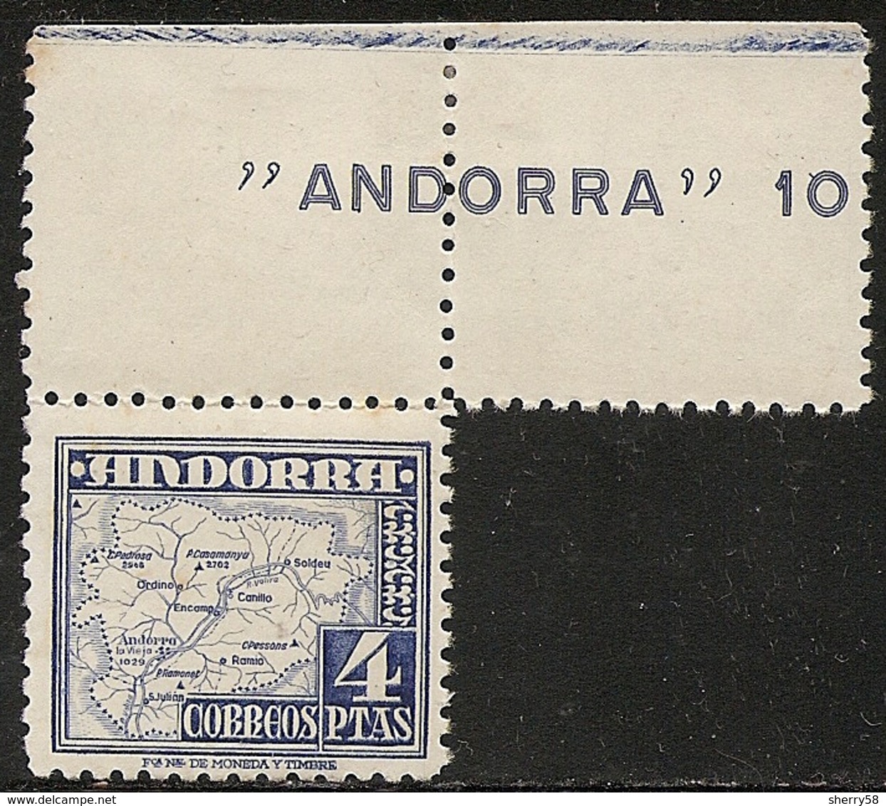 1953-ANDORRA-ED. 56 EN PAREJA CON BORDE DE HOJA- 4Pts. TIPOS DIVERSOS. MAPA DEL PRINCIPADO- NUEVO SIN FIJASELLOS- - Nuovi