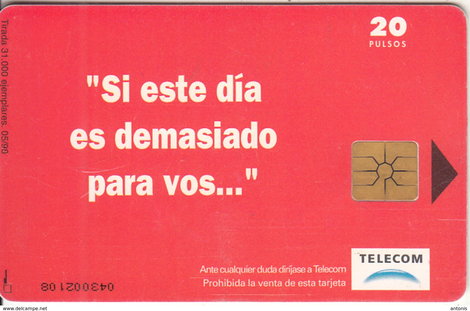 ARGENTINA(chip) - Caflaspirina, Telecom Argentina Telecard, Chip GEM1a, Tirage %31000, 05/98, Used - Argentina