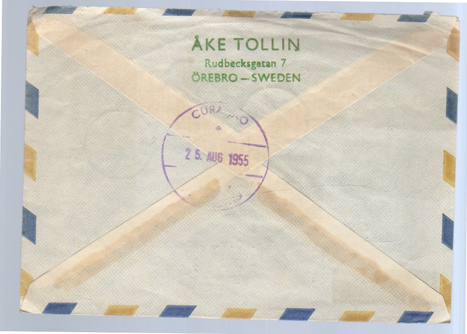 Örebro 1955 åke Tollin Rudbecksgatan> Oosterhout Curacao Netherlands Antilles (114) - Lettres & Documents