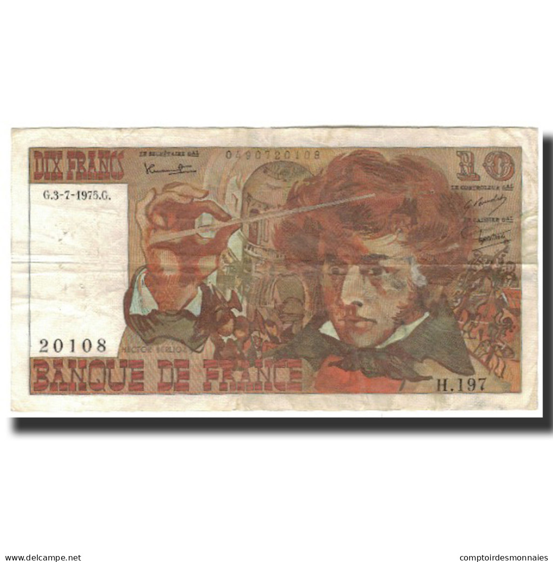 France, 10 Francs, 10 F 1972-1978 ''Berlioz'', 1975-07-03, TB+, Fayette:63.11 - 10 F 1972-1978 ''Berlioz''