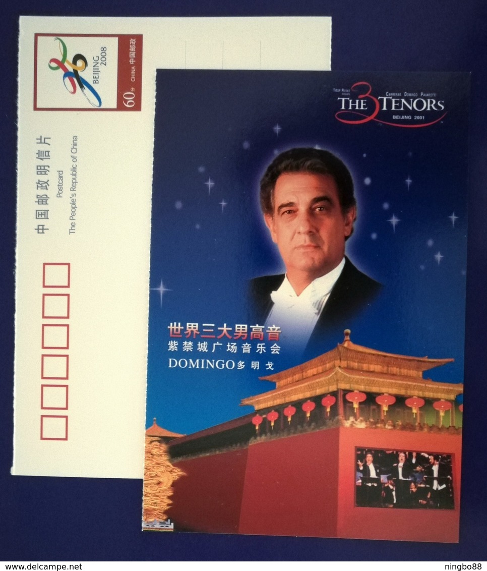 Spanish Singer Placido Domingo,CN01 Bidding For 08 Olympic Game Beijing 01 Three Tenors Concert Advert Pre-stamped Card - Cantanti