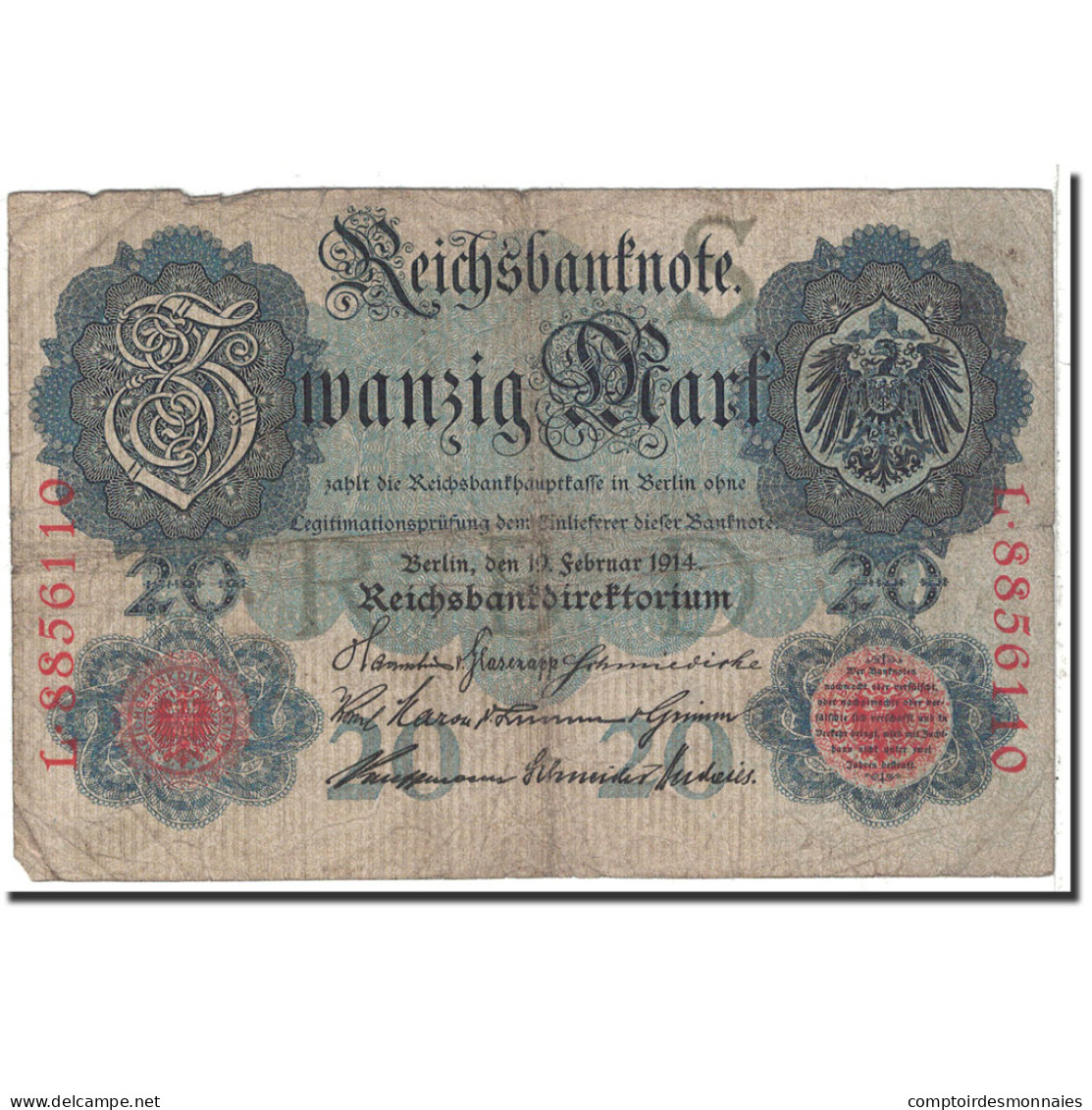 Billet, Allemagne, 20 Mark, 1914, 1914-02-19, KM:46b, TB - 20 Mark