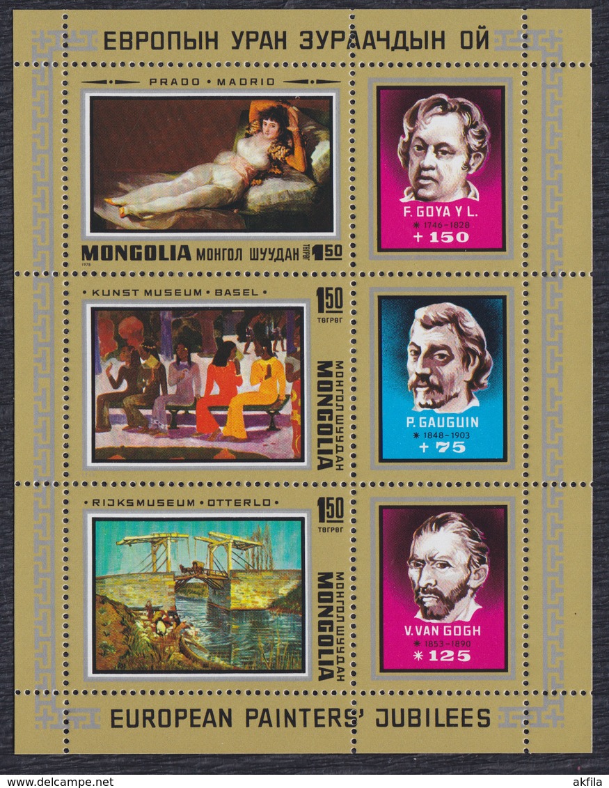 Mongolia 1978 Painter Vincent Van Gogh And Paul Gauguin And Goya, MNH (**) Michel 1181-1183 - Mongolie