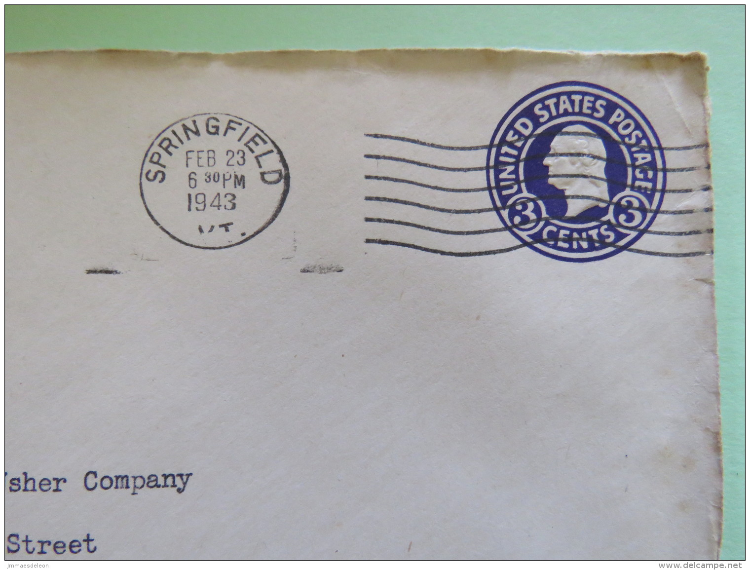 USA 1943 Stationery Cover Washington 3c From Springfield To Worcester / Shaper Co. - 1941-60