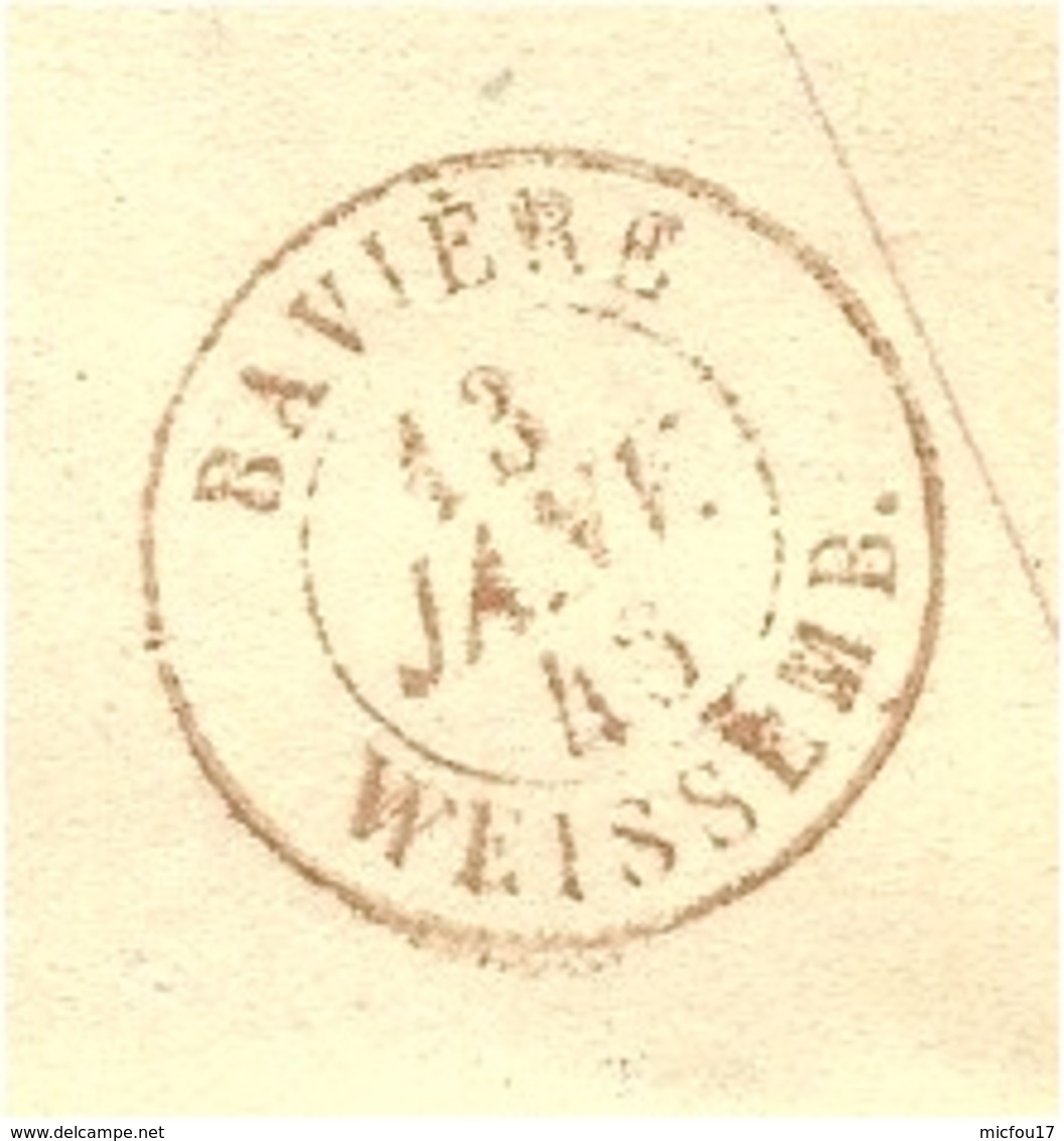 1845- Letter From BERGZARBEN  To Weissenburg  5 France )   +  French Entr. Red  BAVIERE  / WISSEMB. - Vorphilatelie