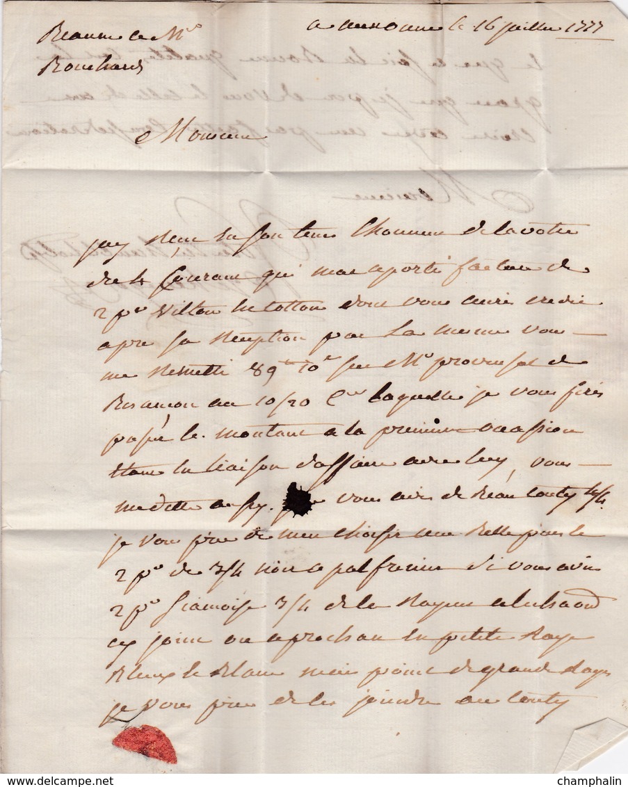 LAC De Auxonne (21) Pour Beaune (21) - 16 Juillet 1777 - Taxe Manuelle 6 + Marque Linéaire 'AUXONNE' - Vins - 1701-1800: Vorläufer XVIII