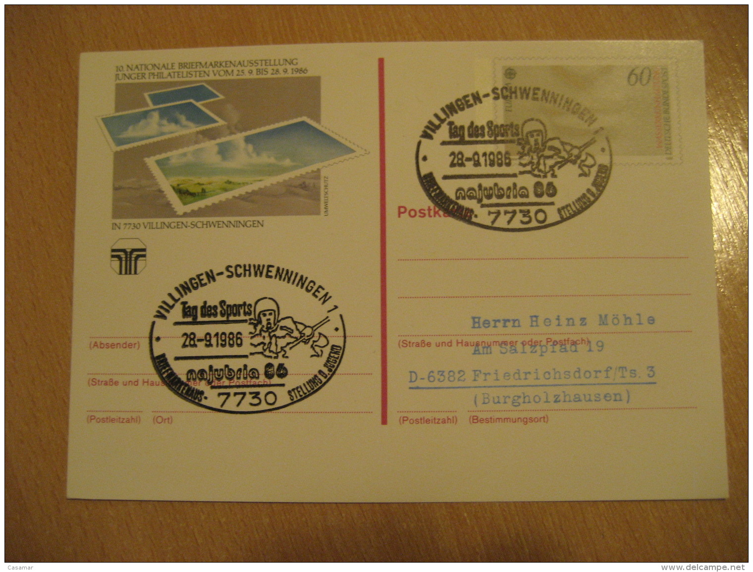 Najubria Sports VILLINGEN SCHWENNINGEN 1986 Cancel Postal Stationery Card Canoe Rowing Aviron GERMANY - Kanu