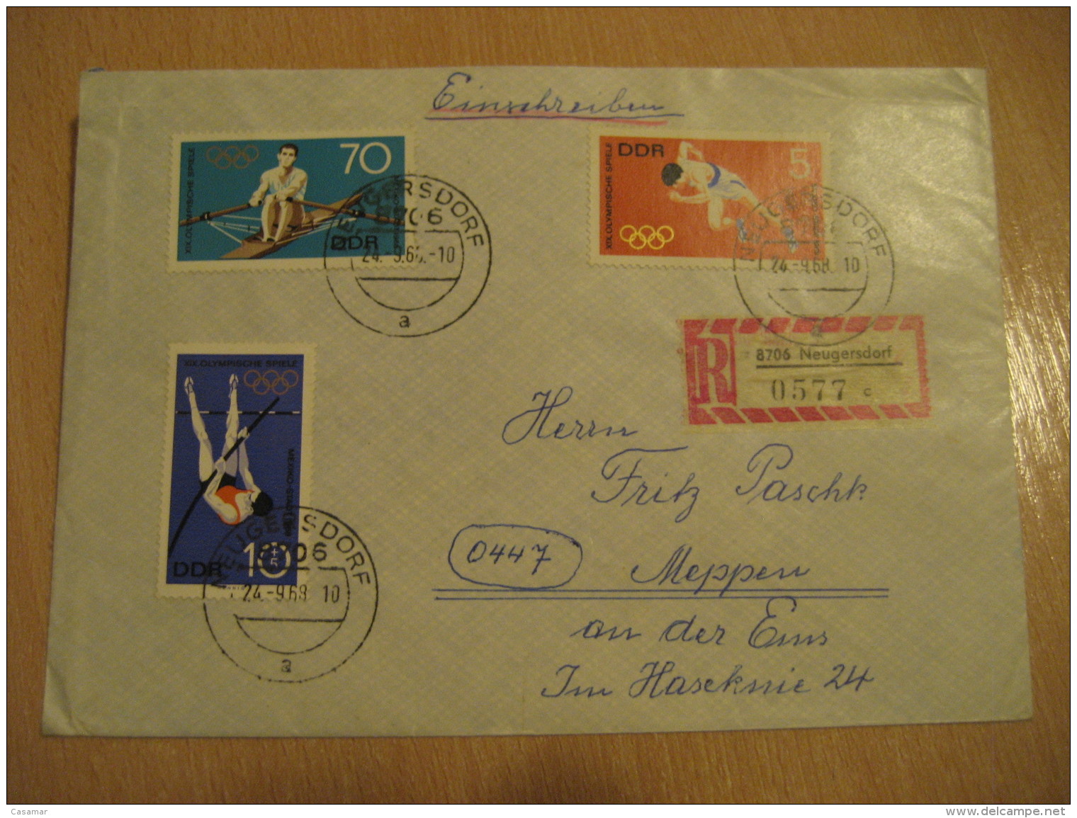 Olympic Games Olympics NEUGERSDORF 1968 Stamp On Registered Cover Canoe Rowing Aviron DDR GERMANY - Kanu