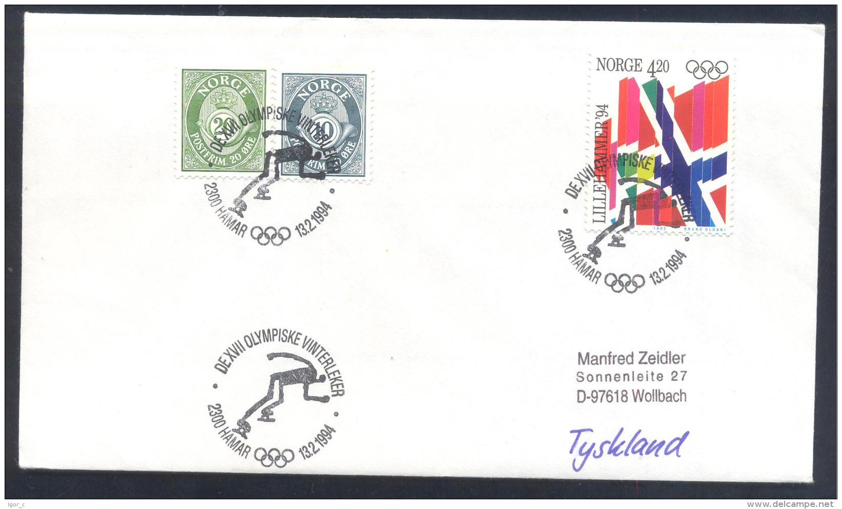 Norway 1994  Priority Air Mail Cover: Speed Skating Special Cancellation: Olympic Games Lillehammer - Winter 1994: Lillehammer