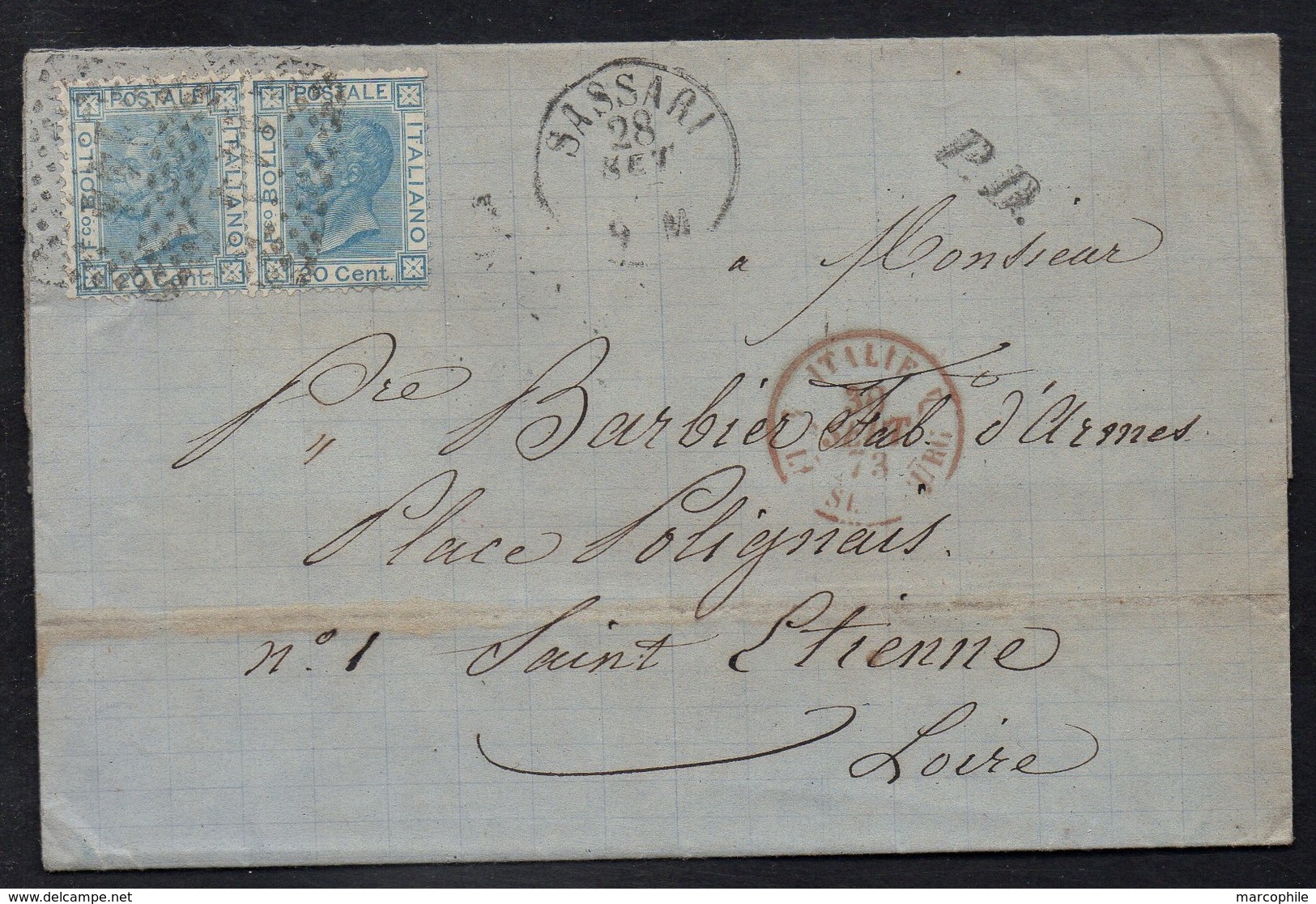 SASSARI - ITALIE - ITALIA - SARDINIA / 1873 LETTRE POUR LA FRANCE (ref 5307a) - Marcophilia