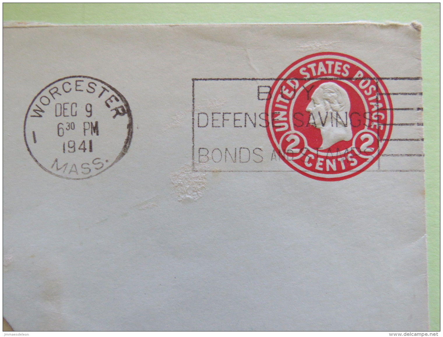 USA 1941 Stationery Cover Washington 2 C - From Worcester - Steel - 1941-60