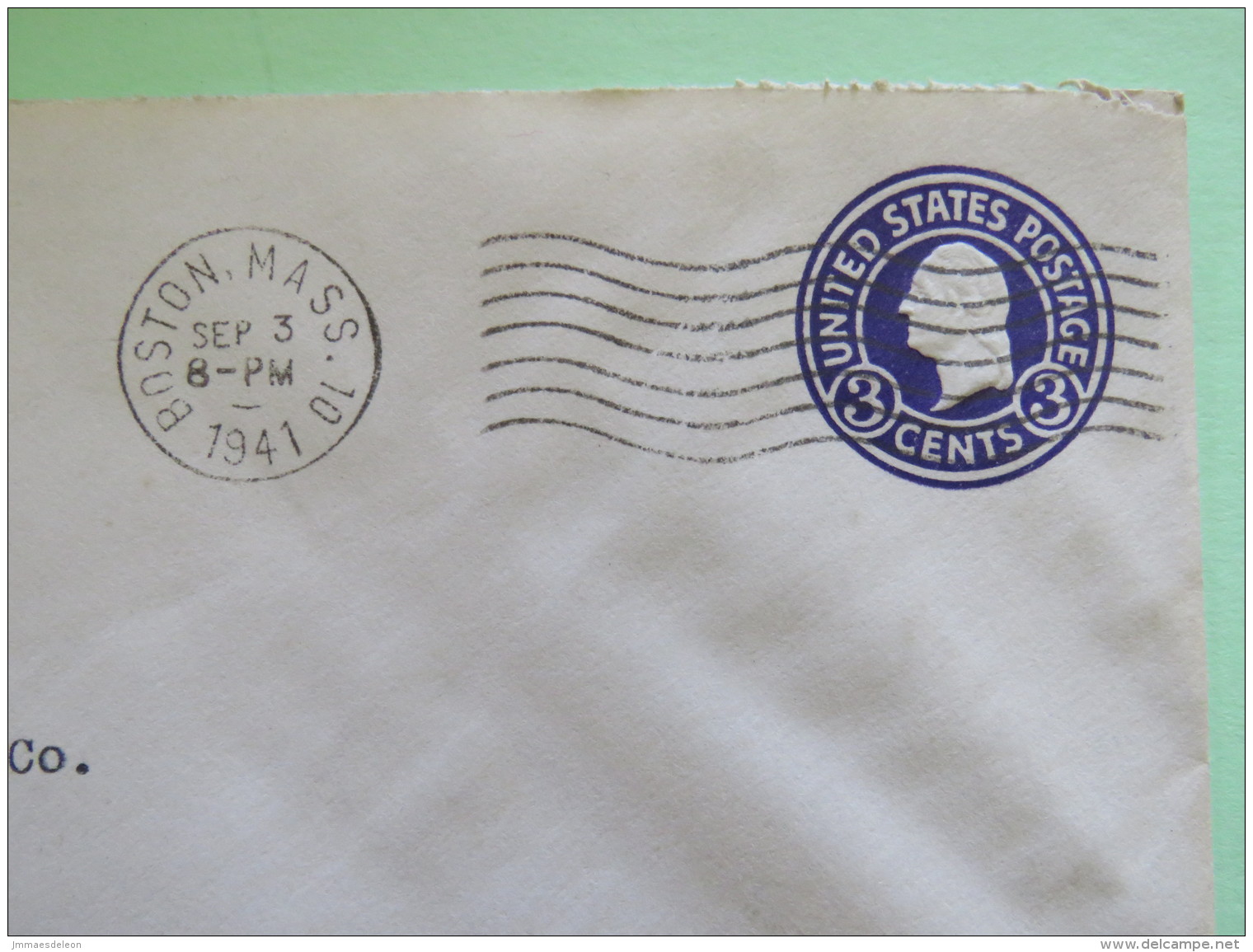 USA 1941 Stationery Cover Washington 3 C - From Boston To Worcester - 1941-60