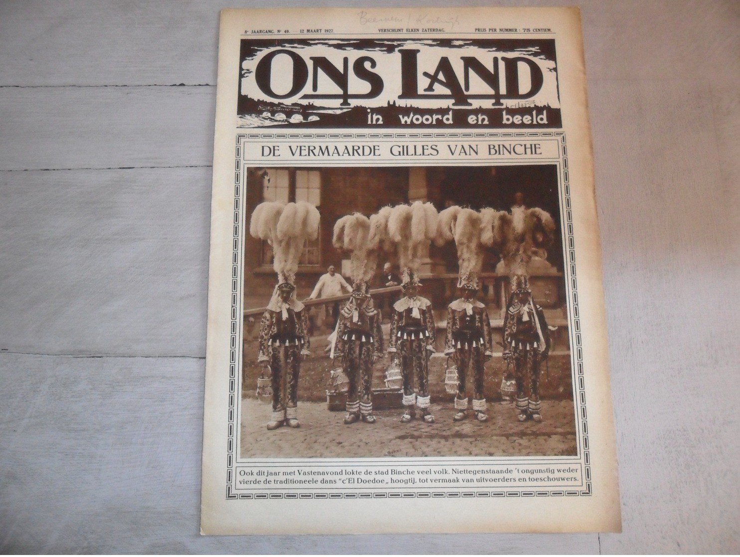 Origineel Knipsel ( 1201 ) Uit Tijdschrift " Ons Land In Woord En Beeld " 1927  : Carnaval  Gilles De Binche - Sammlungen