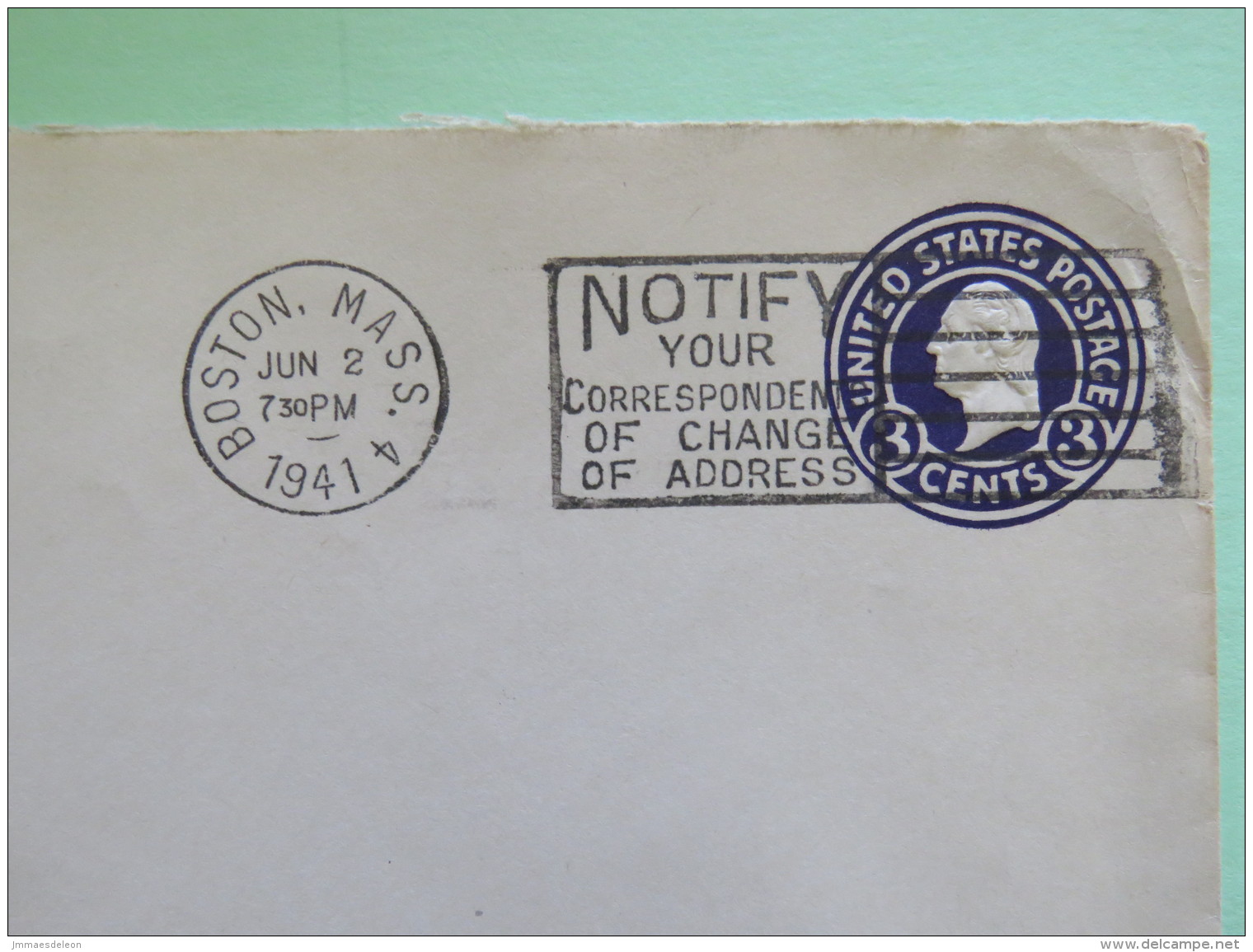 USA 1941 Stationery Cover Washington 3 C - From Boston To Claremont - Electricity - 1941-60