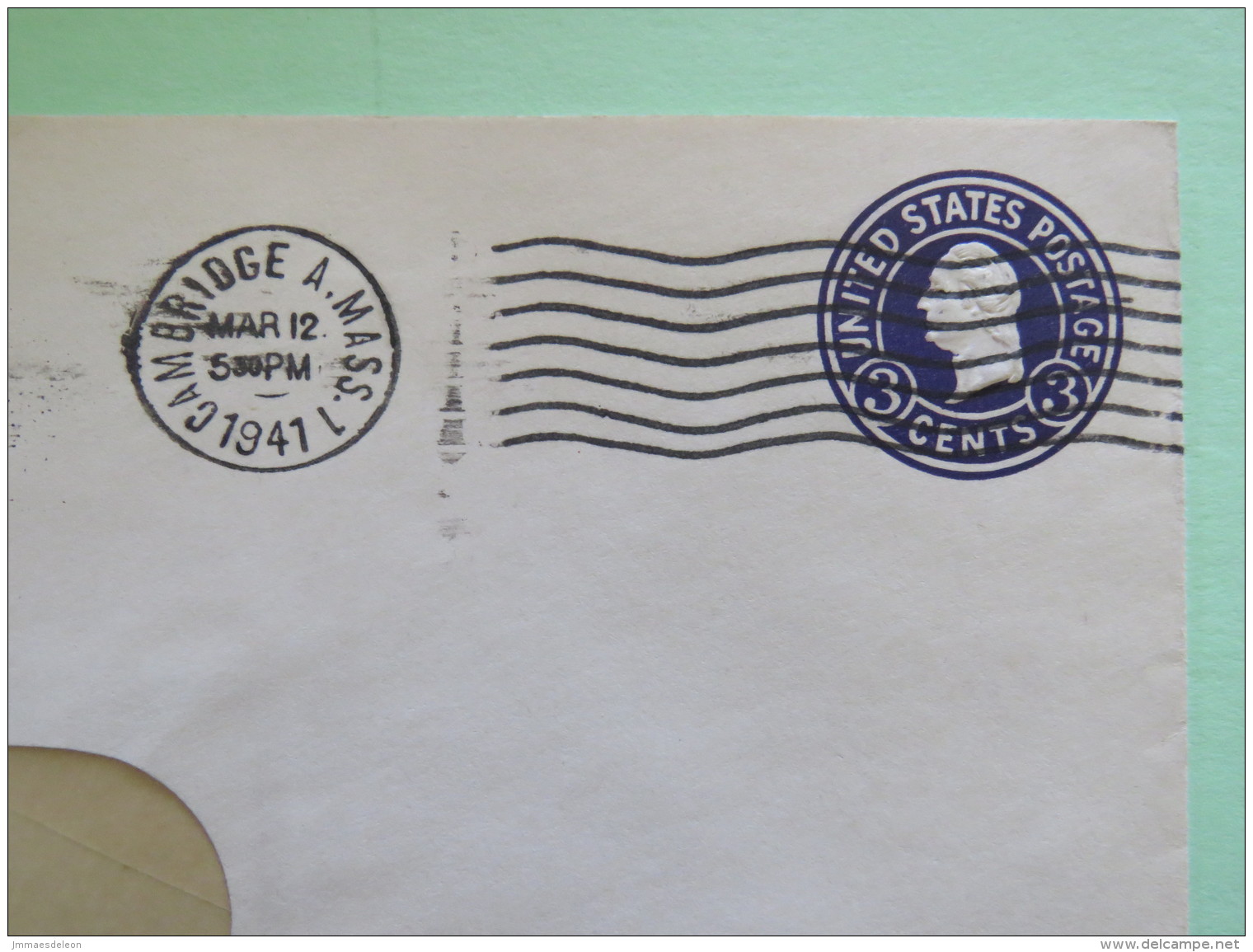 USA 1941 Stationery Cover Washington 3 C - From Cambridge - Wire And Cable - 1941-60