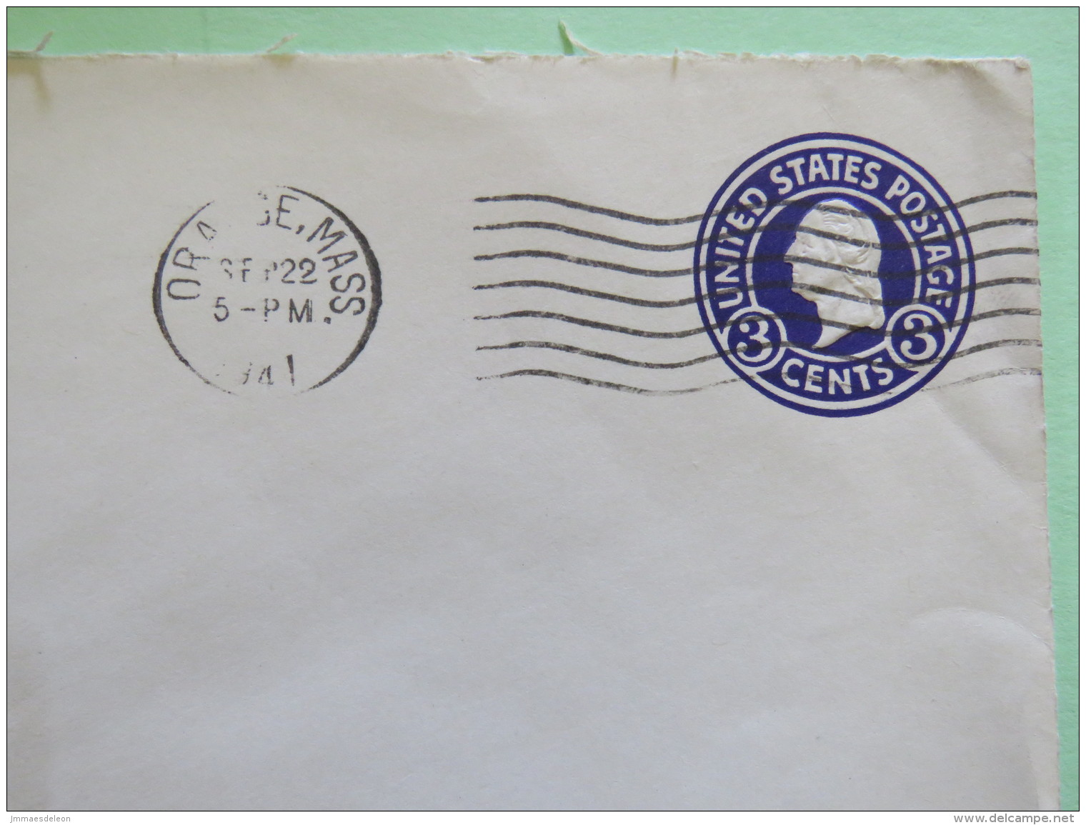 USA 1941 Stationery Cover Washington 3 C - From Orange - Hunt Machine - 1941-60