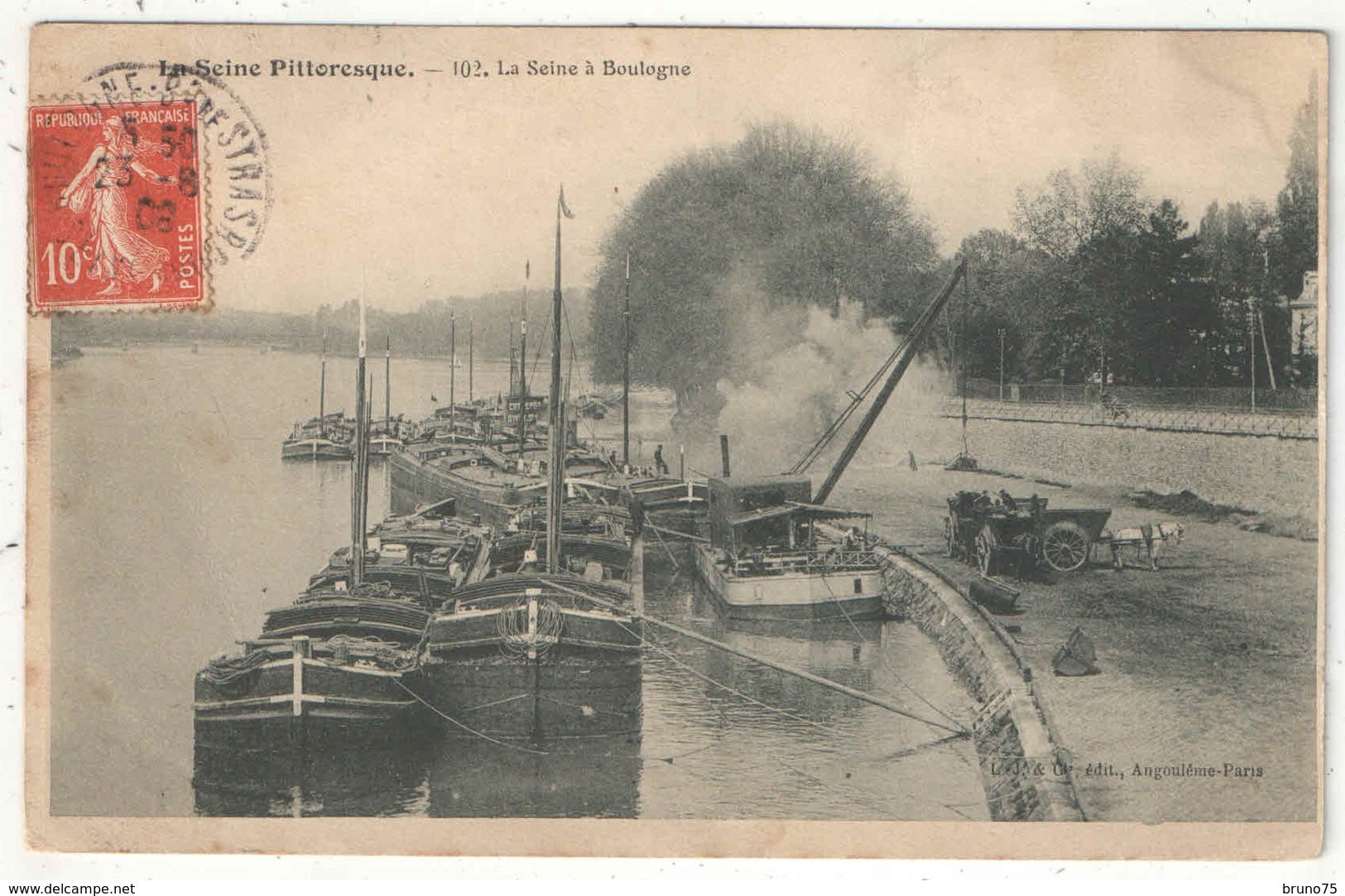 92 - La Seine Pittoresque 102 - La Seine à BOULOGNE - 1908 - Péniches - Attelages - Boulogne Billancourt