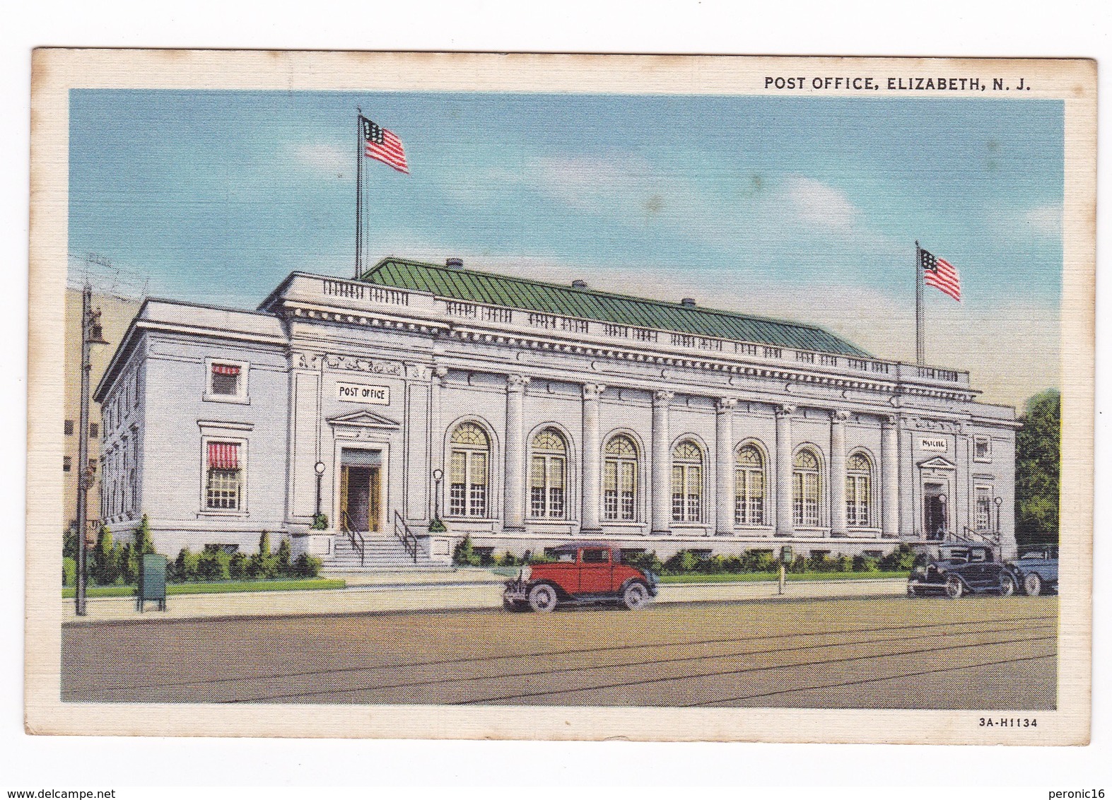 Belle CPSM Coul. Elizabeth, New Jersey, La Poste. A Voyagé. Années 1930 - Elizabeth