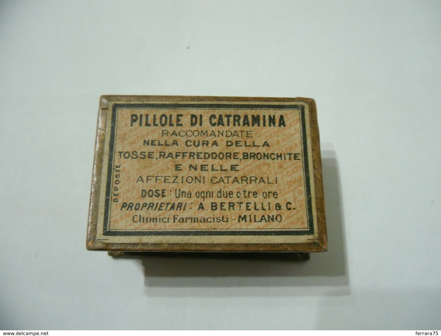 WW2 SANITà SCATOLA DI CARTONe PUBBLICITARIA PILLOLE DI CATRAMINA BERTELLI MILANO - Altri & Non Classificati