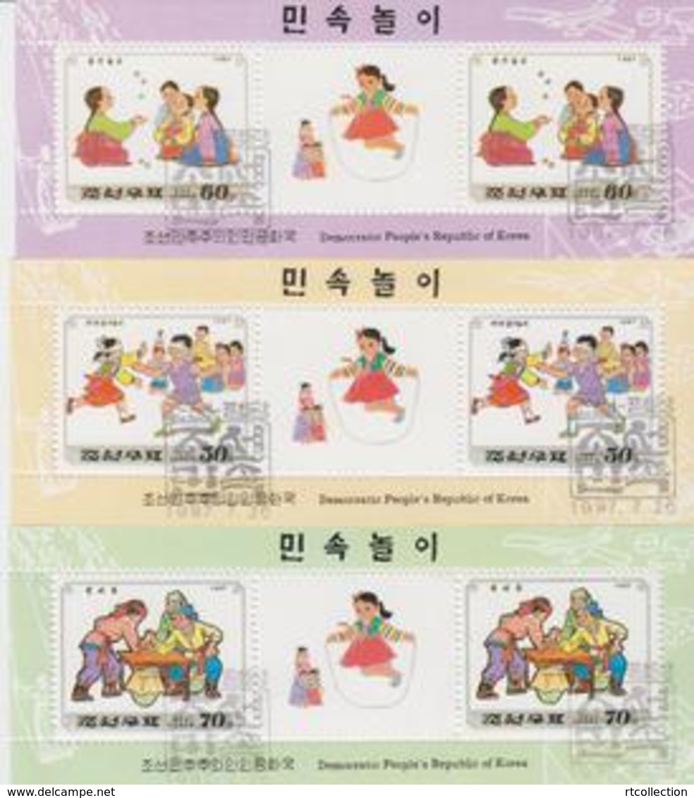 Korea 1996 3 M/S Children Games Sports Game Childhood Youth Culture Costume Stamps CTO SG N3592-94 Mi 3827-29 - Costumes