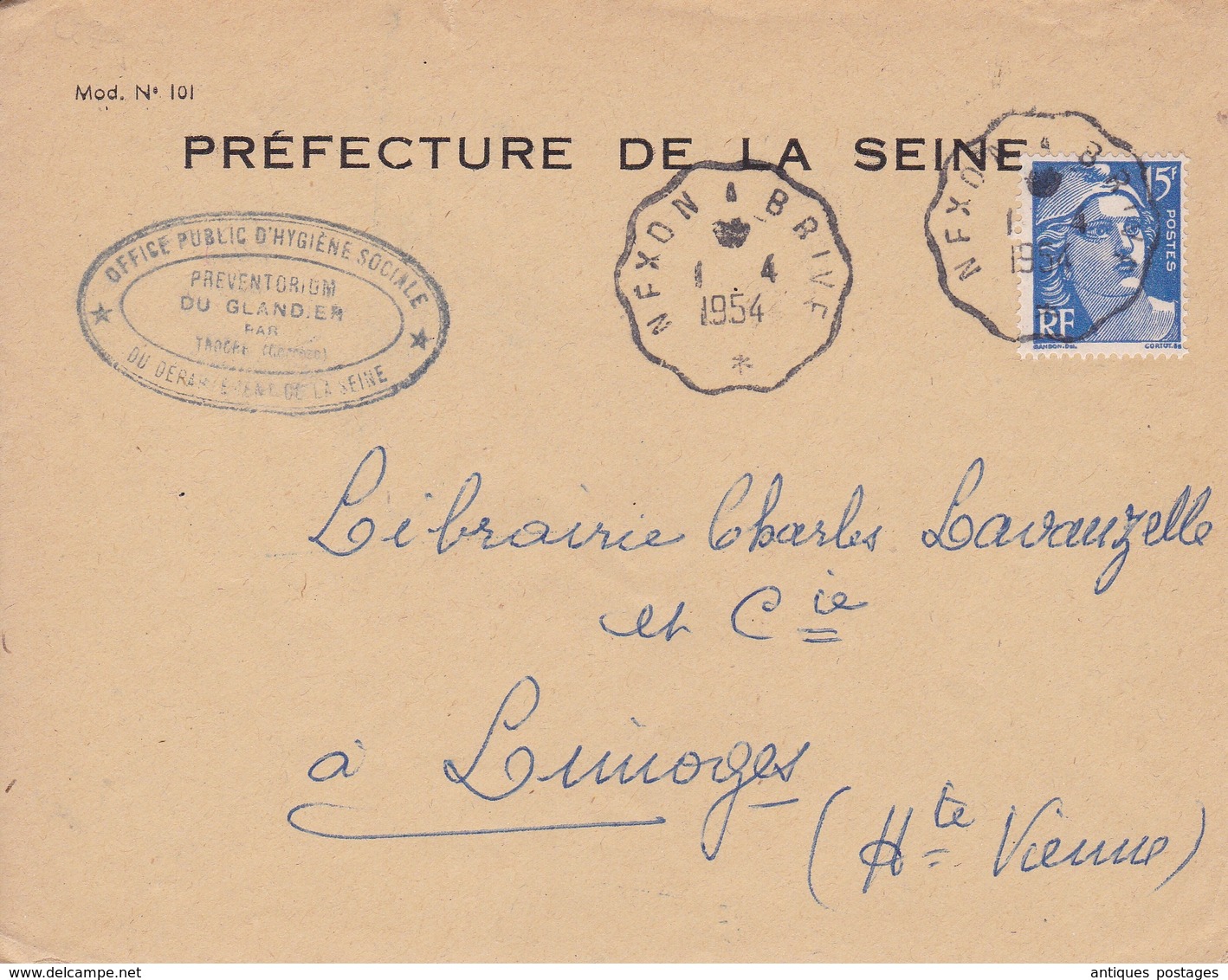 Cachet Convoyeur De Ligne Nexon à Brive Préfecture De La Seine 1954 Pour Limoges Haute Vienne - Poste Ferroviaire